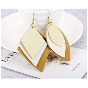 ‼️BOGO FREE Leather Leaf Drop Earrings Gold Layer